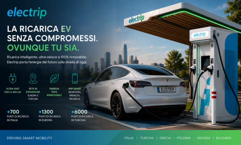 Tesla collegata a colonnina Electrip con tecnologia AutoCharge automatica